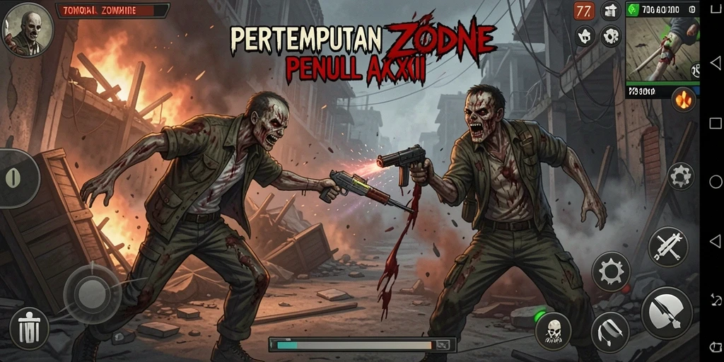 Antarmuka menarik 77RP dengan aksi tembak zombie yang seru.