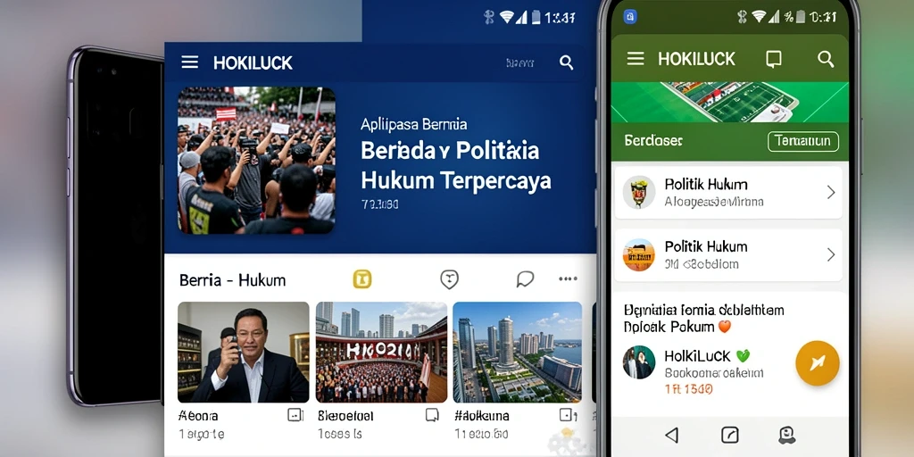 Antarmuka HOKILUCK menampilkan berita politik dan hukum dengan rapi.
