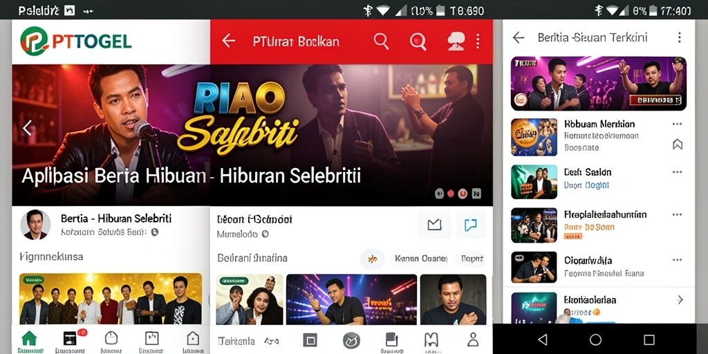 Antarmuka aplikasi PTTOGEL menampilkan berbagai berita selebriti menarik.