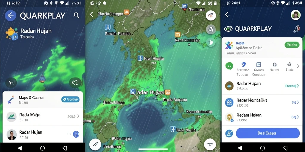 Antarmuka aplikasi QUARKPLAY menampilkan radar hujan yang jelas dan interaktif.