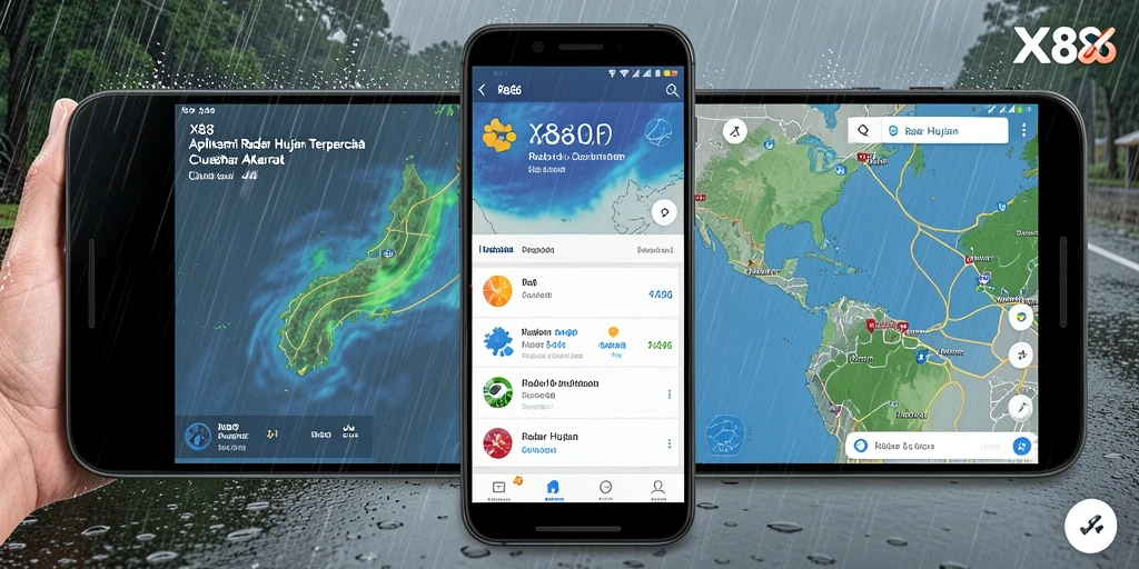 Antarmuka X88 menampilkan peta radar hujan yang informatif dan mudah dipahami.